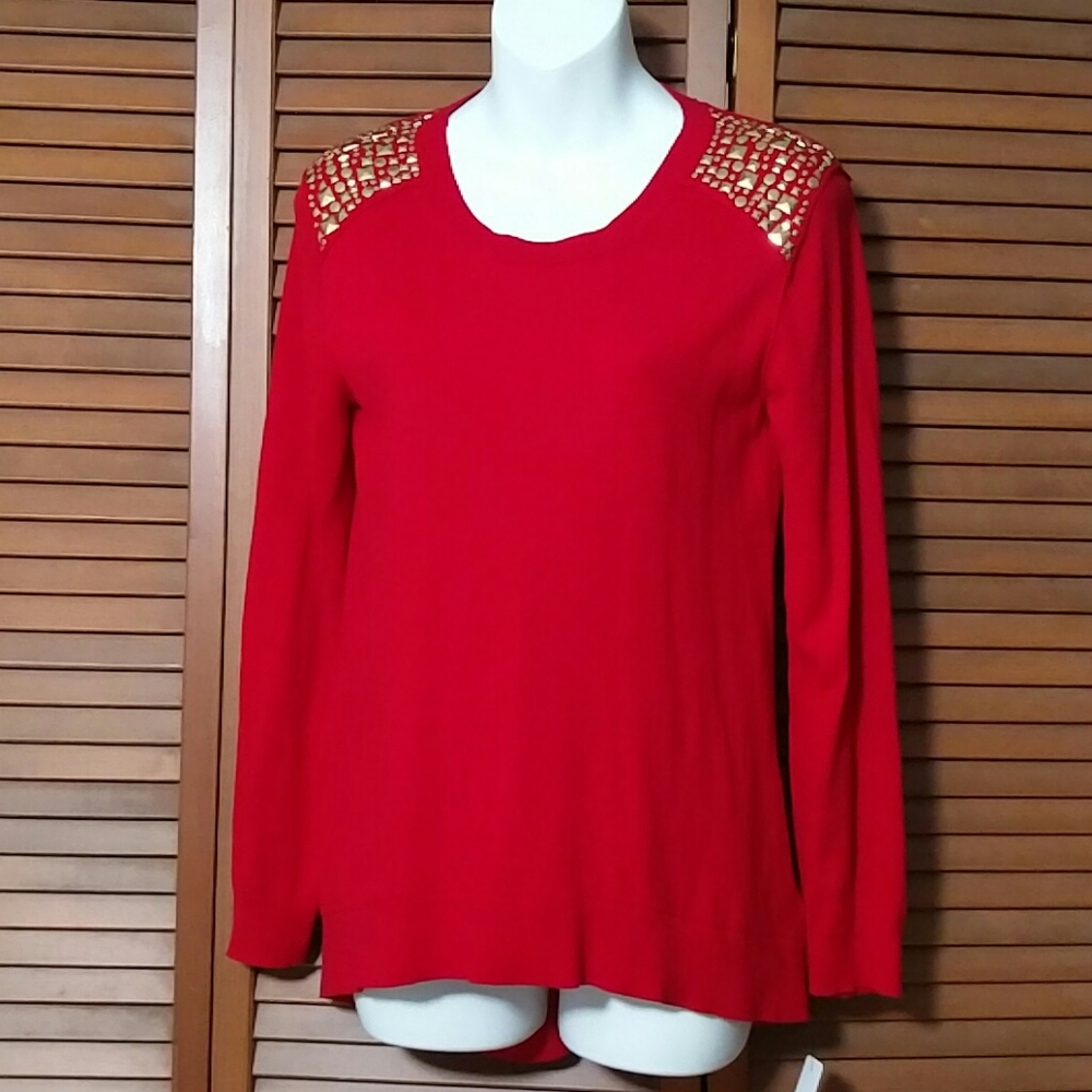 Designer studded red Lightweight knit top